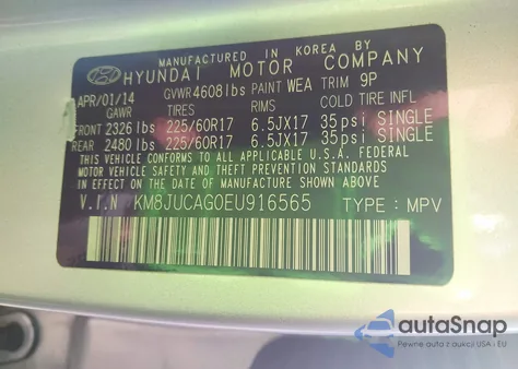 2014 Hyundai Tucson Se z USA, uszkodzony, nr VIN KM8JUCAG0EU916565